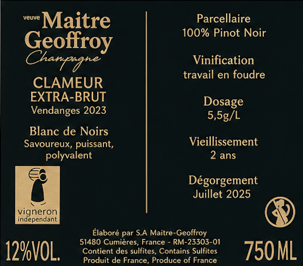 Champagne Clameur Blanc de Noirs – Brut Premier Cru