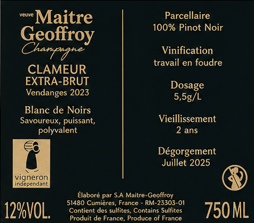 Champagne Clameur Blanc de Noirs – Brut Premier Cru